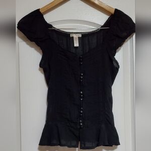 Ambiance Black Ruffled Button-Up Blouse